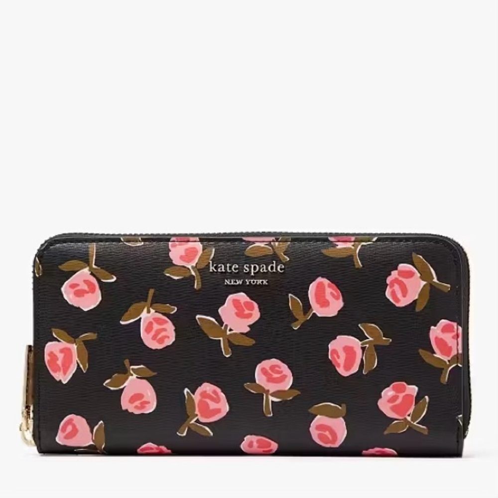Kate Spade Black and Pink Rose Print Wallet